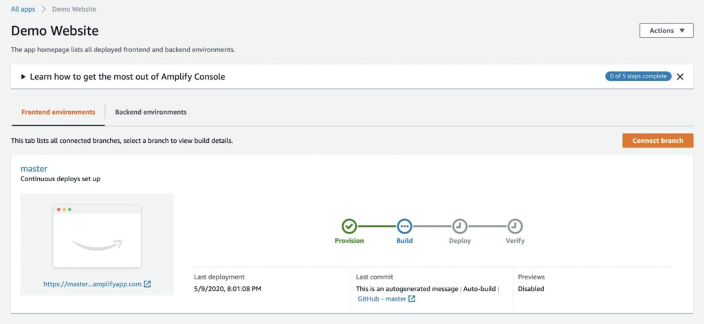 AWS Amplify console status