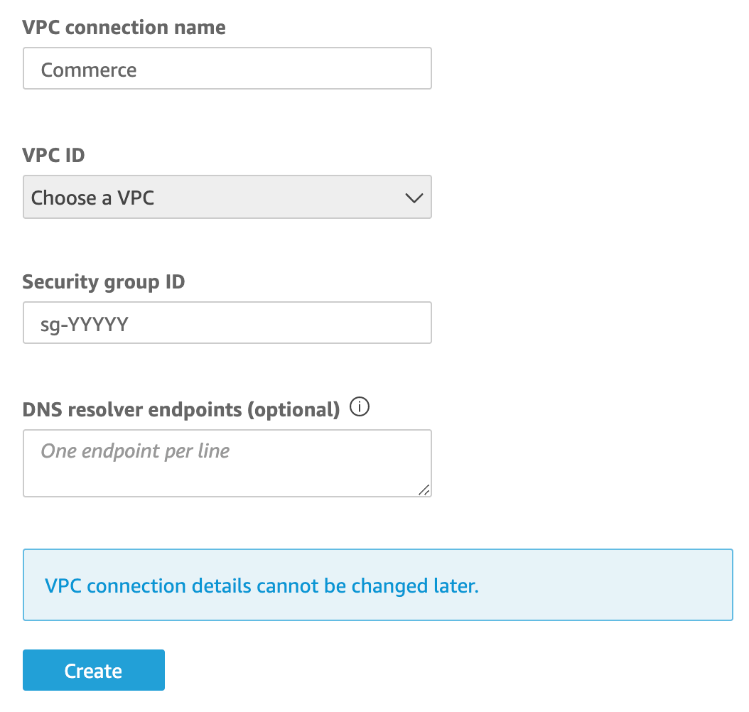 Quicksight VPC Connection settings