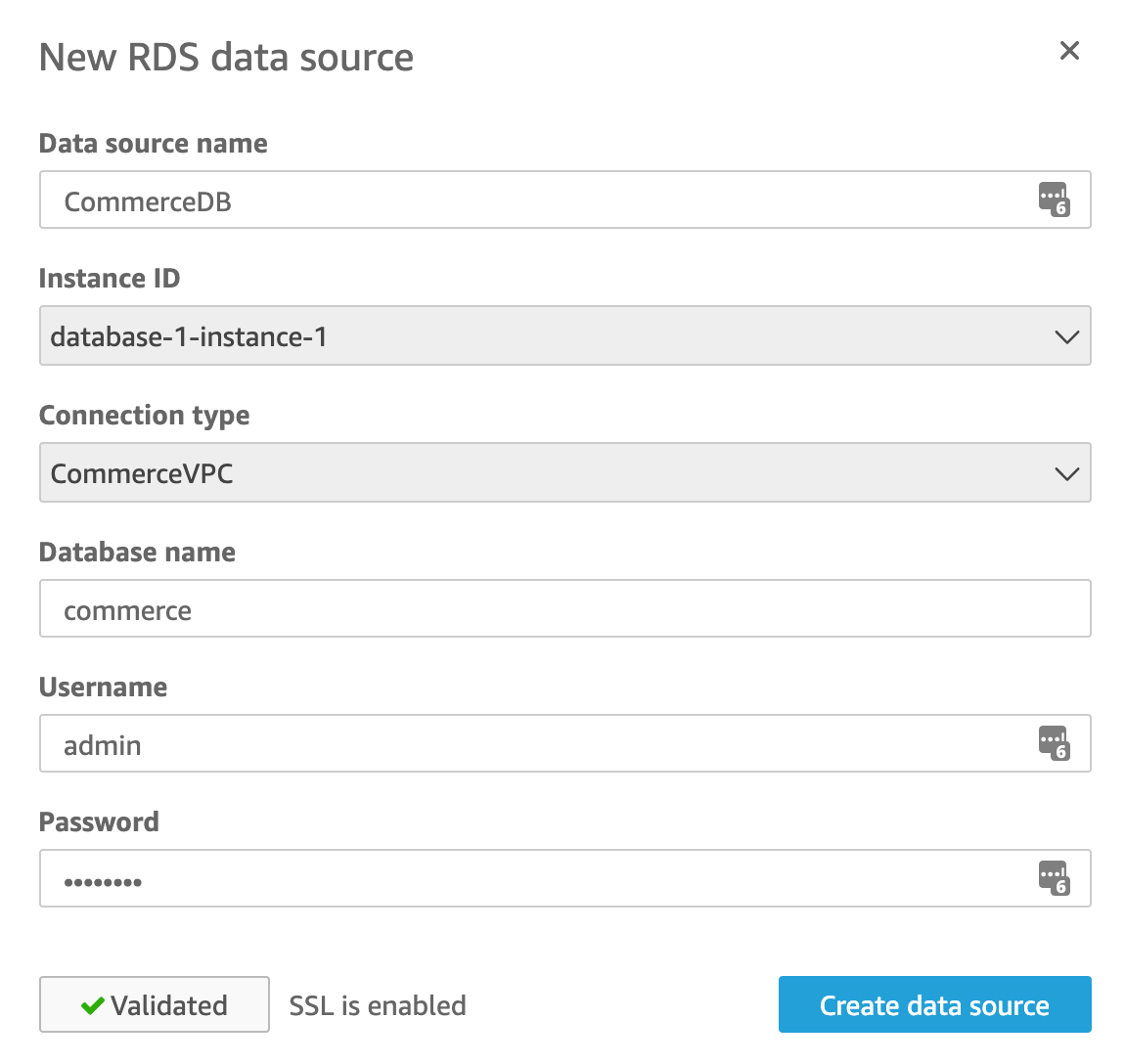 AWS Quicksight RDS Data source