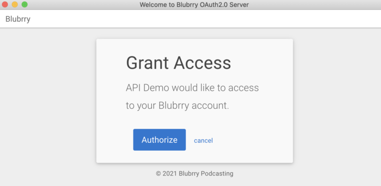 Blubrry authorize screen