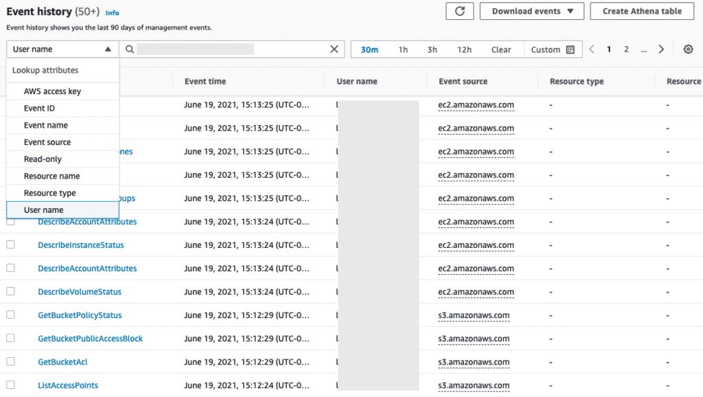 Cloudtrail events